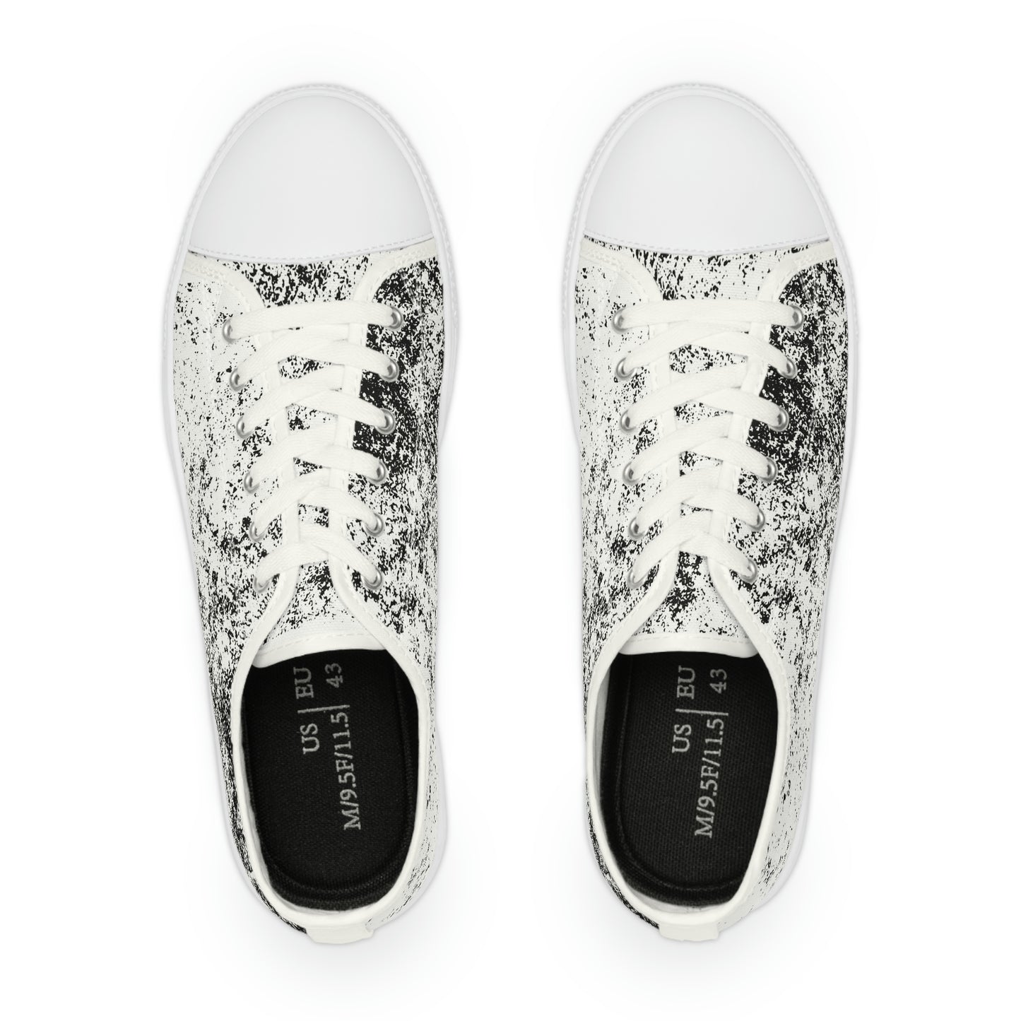 Men's Low Top Sneakers, Black and White Brick Print, Painted Shoes, Splatter Paint