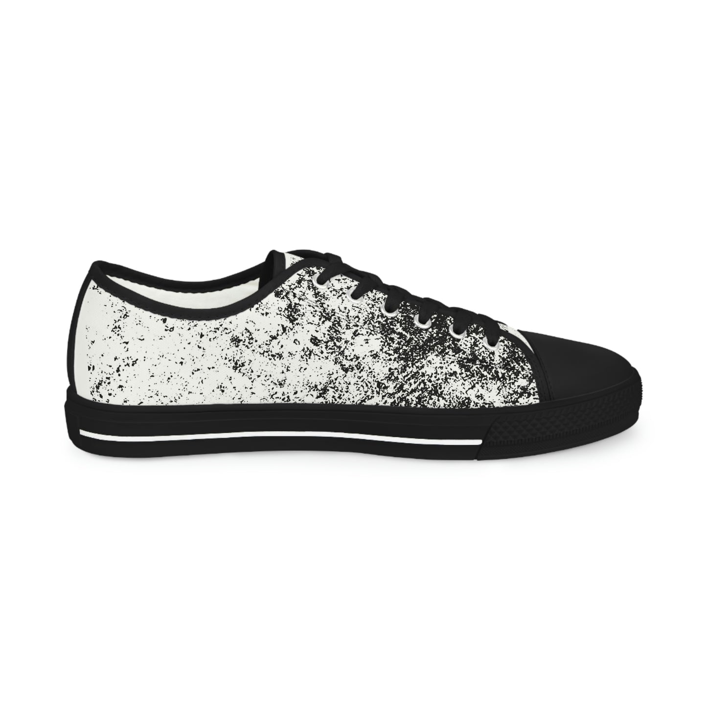 Men's Low Top Sneakers, Black and White Brick Print, Painted Shoes, Splatter Paint