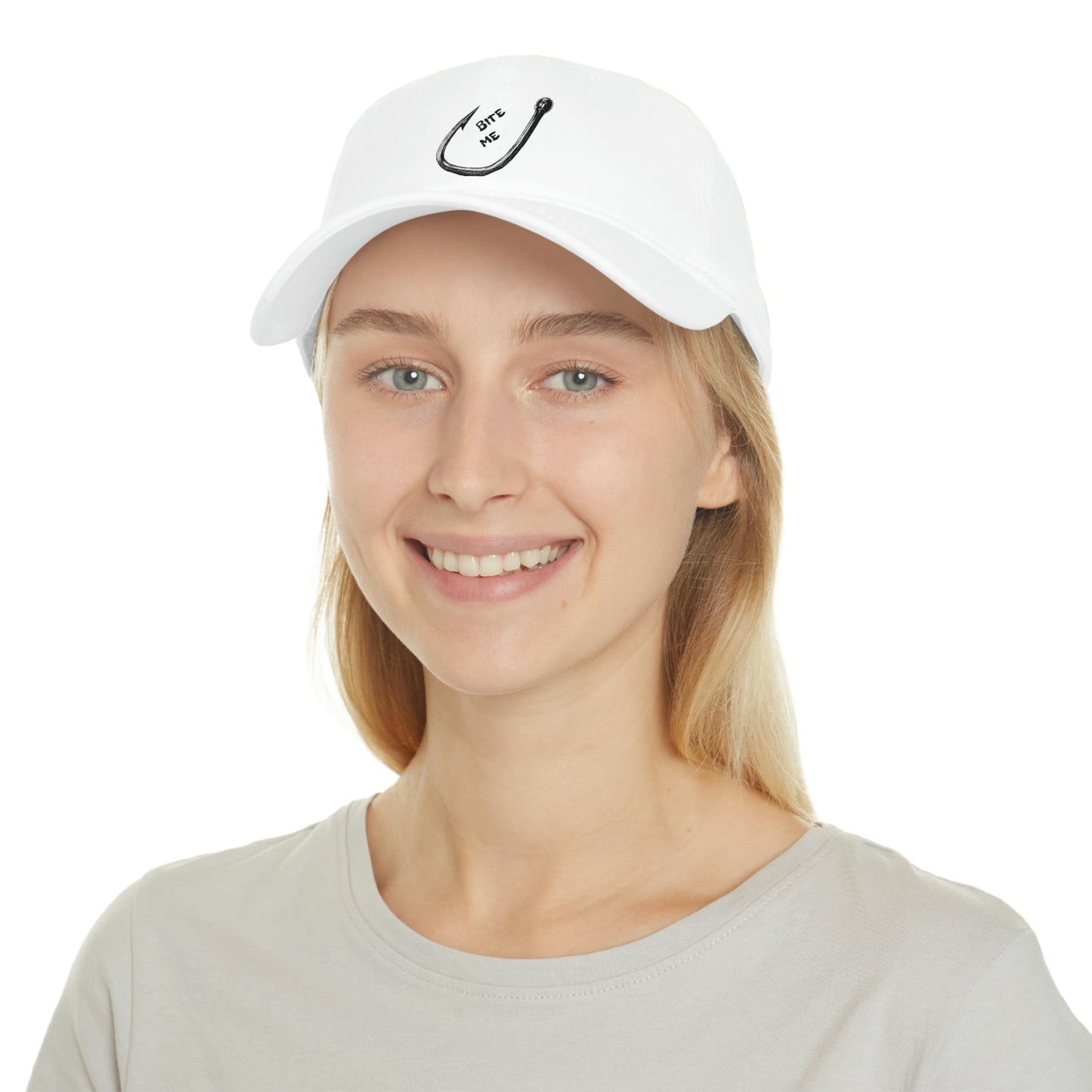 Low Profile Baseball Cap, Bite Me, Fishhook, Fishing Hat, Funny Fishing Hat, Fisherman, Fishing Attire, Outdoor Hat