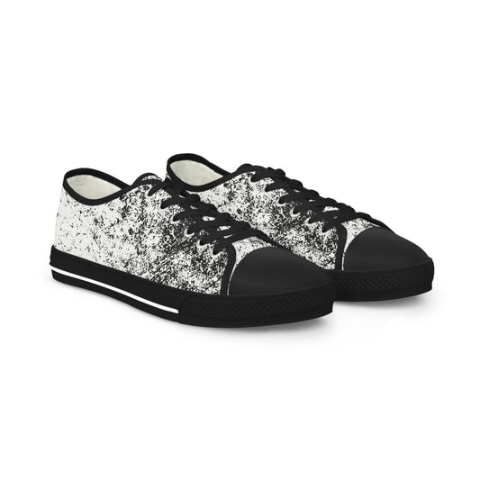 Men's Low Top Sneakers, Black and White Brick Print, Painted Shoes, Splatter Paint