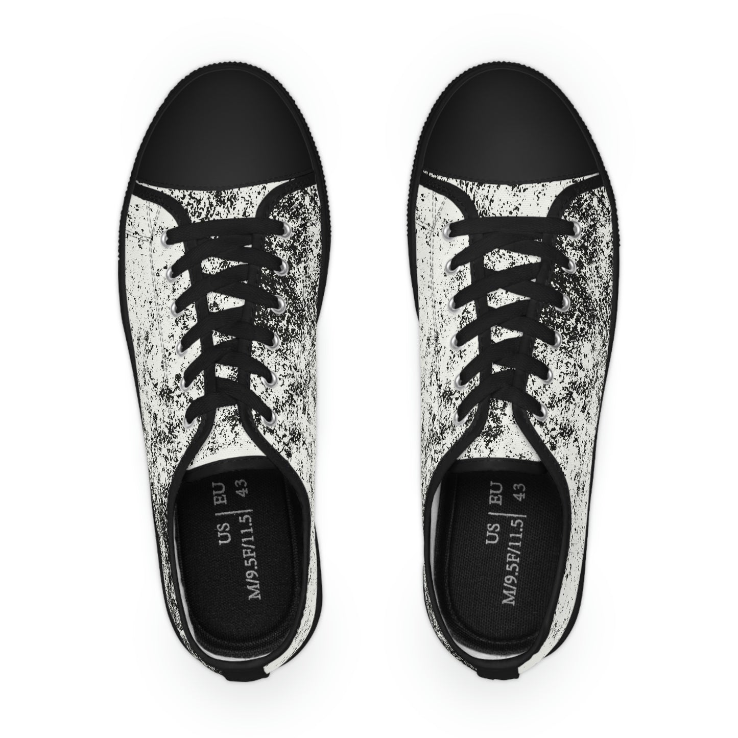 Men's Low Top Sneakers, Black and White Brick Print, Painted Shoes, Splatter Paint