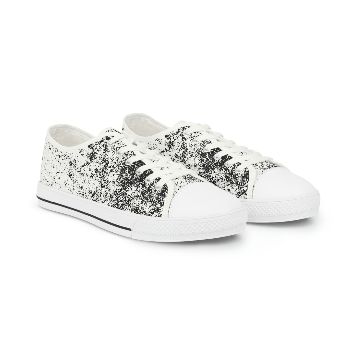 Men's Low Top Sneakers, Black and White Brick Print, Painted Shoes, Splatter Paint