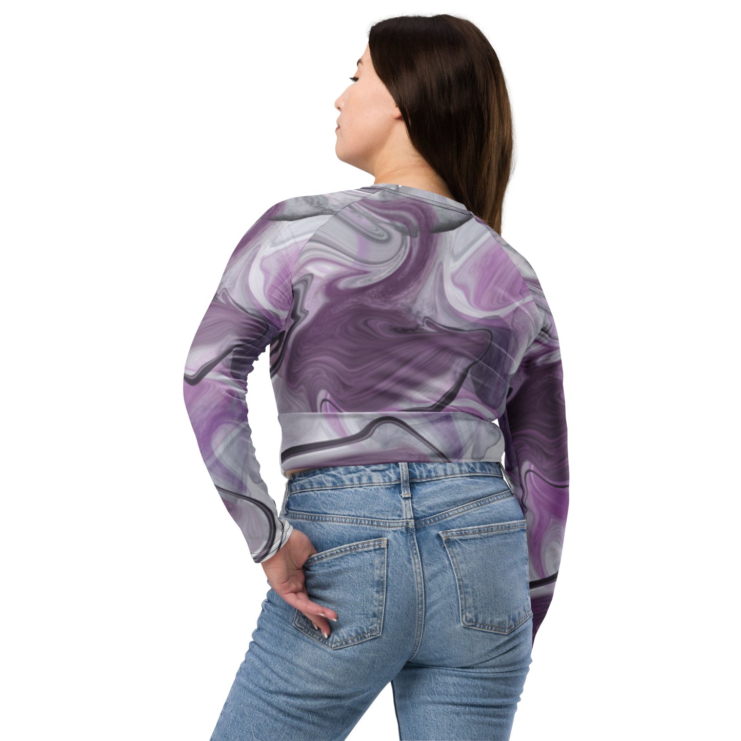 Purple Swirl Long Sleeve Crop Top