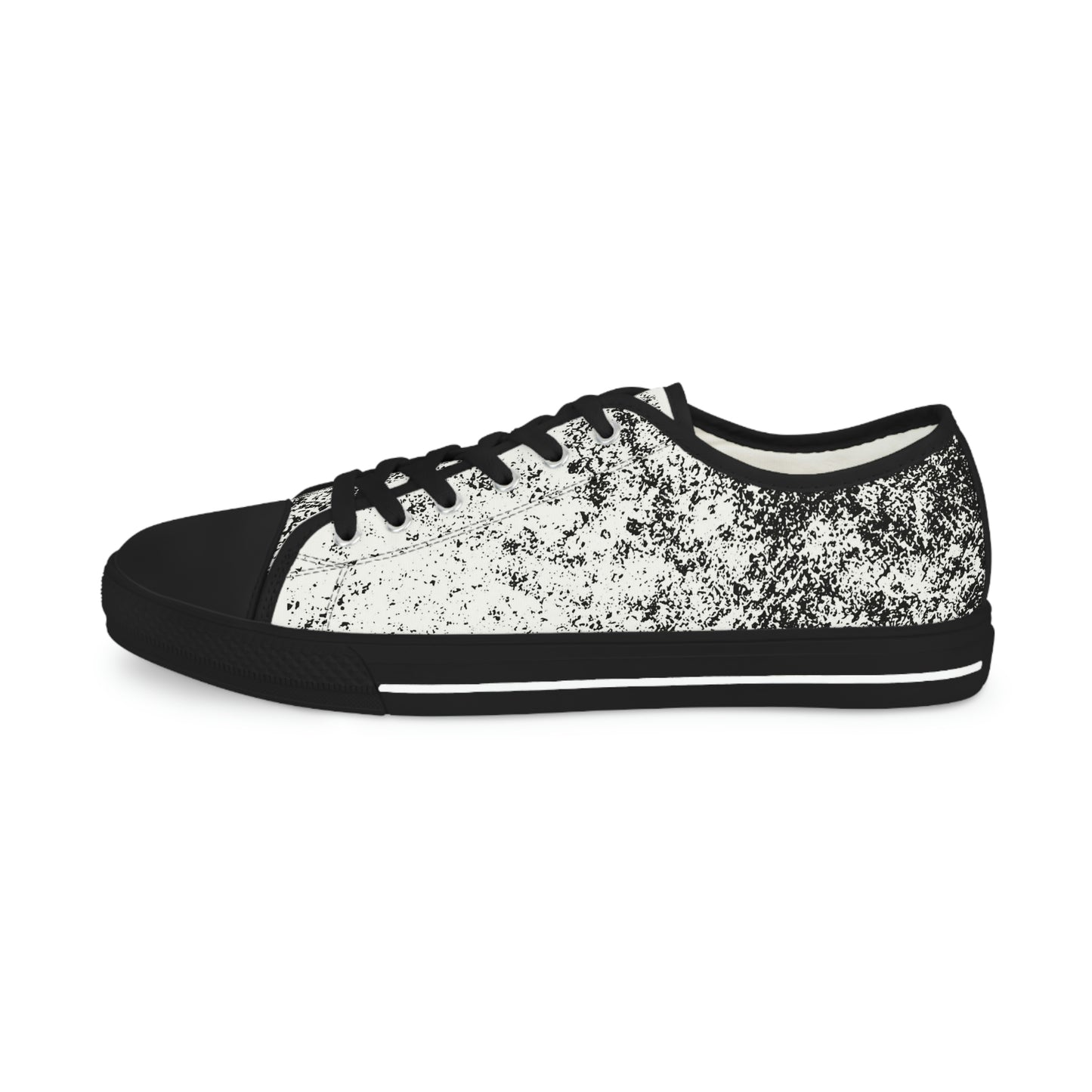 Men's Low Top Sneakers, Black and White Brick Print, Painted Shoes, Splatter Paint