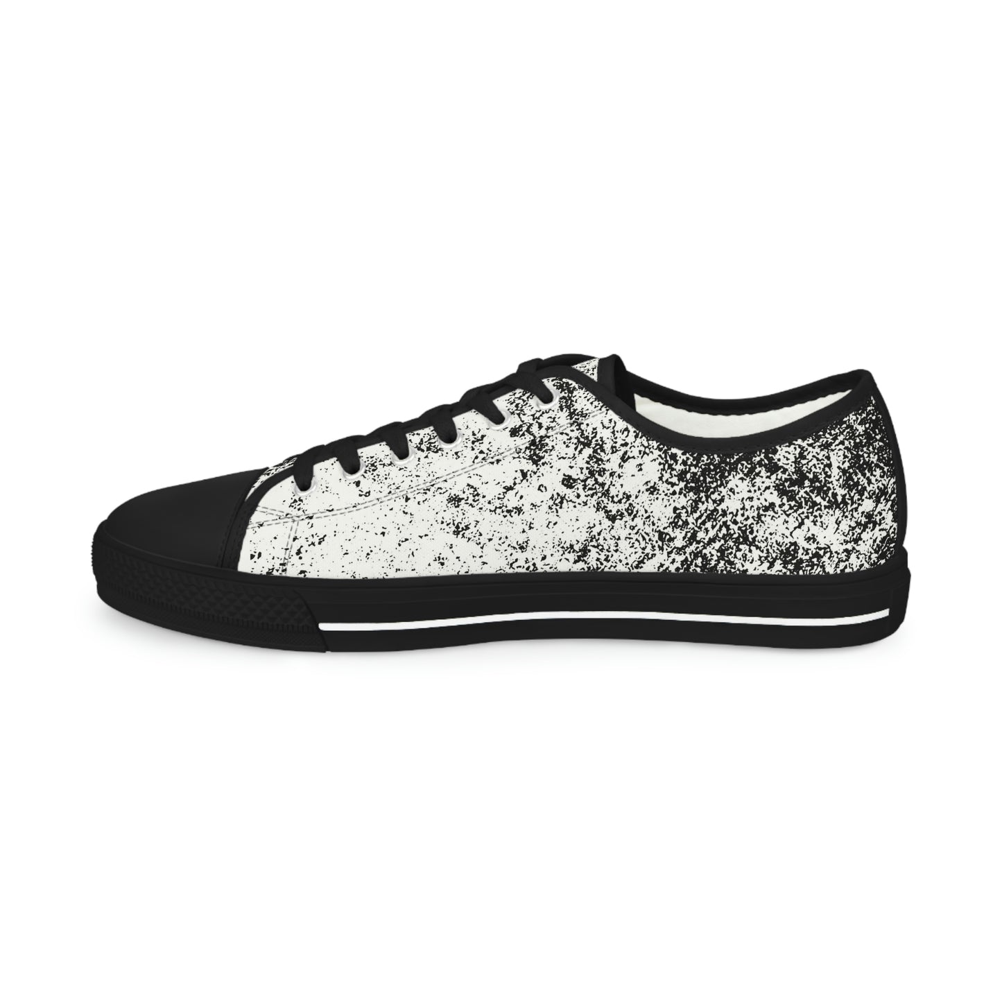 Men's Low Top Sneakers, Black and White Brick Print, Painted Shoes, Splatter Paint