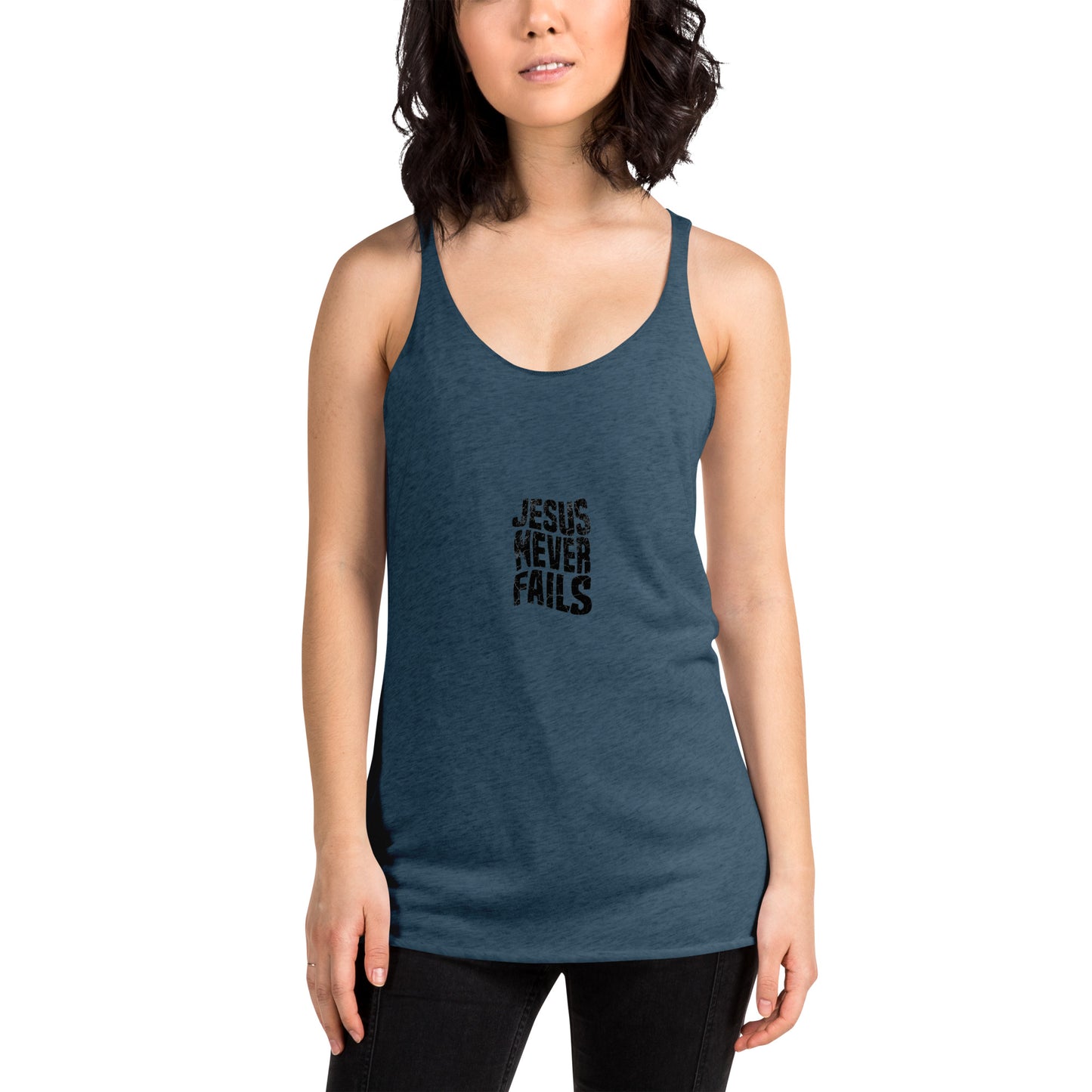 Women's Racerback Tank, Jesus Never Fails, Yoga Tank Top, Workout Shirt, Faith-Based Tank, Travel Wear, Lounge Wear